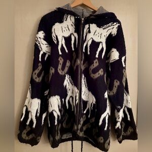 Ruminahui Horse Motif Zip-Up Sweater jacket with Hood